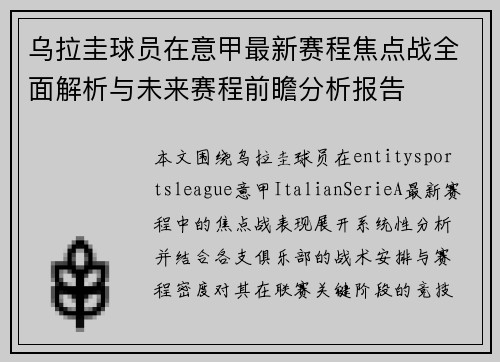 乌拉圭球员在意甲最新赛程焦点战全面解析与未来赛程前瞻分析报告